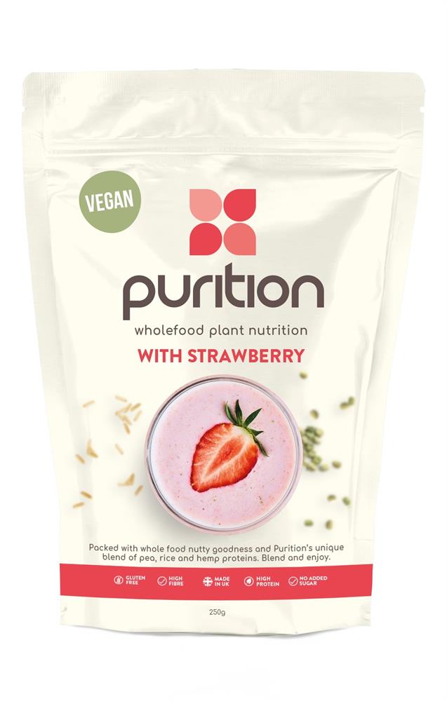 Purition Vegan Nutrition with protein Strawberry 250g - Greenlands Health Store