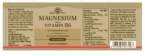 Solgar® Magnesium with Vitamin B6 Tablets - Pack of 100 - Greenlands Health Store