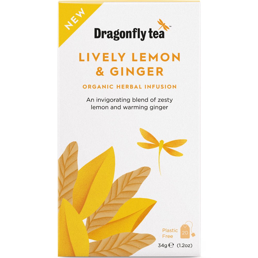 Dragonfly Lively Lemon & Ginger Organic Herbal Tea 20 Bag - Greenlands Health Store
