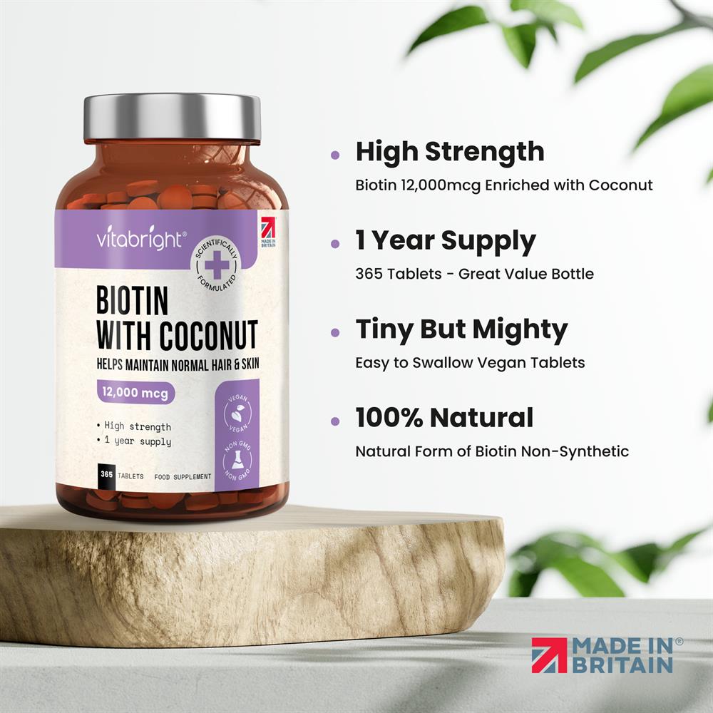Biotin 12000ug - 400 Tablets with Coconut - Greenlands Health Store