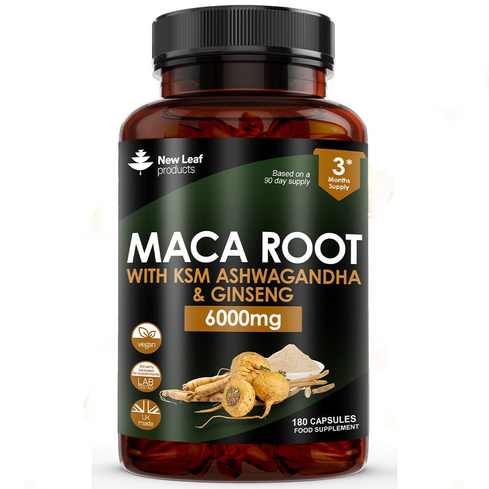 Maca Root + KSM - 66 Ashwagandha and Ginseng 6000mg 180 Capsules - Greenlands Health Store