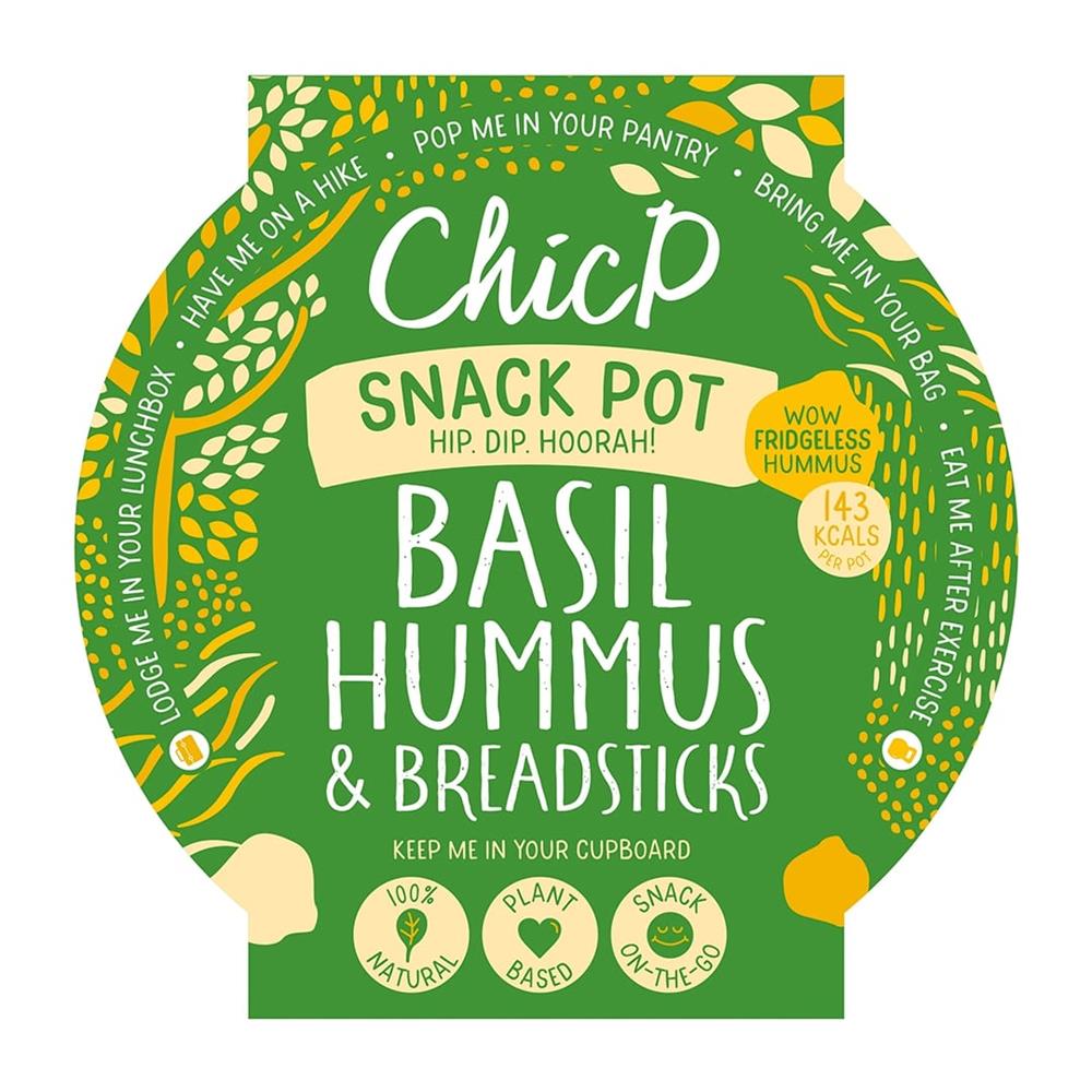 Basil Fridge - less Hummus & Breadstick Snack Pot 70g - Greenlands Health Store