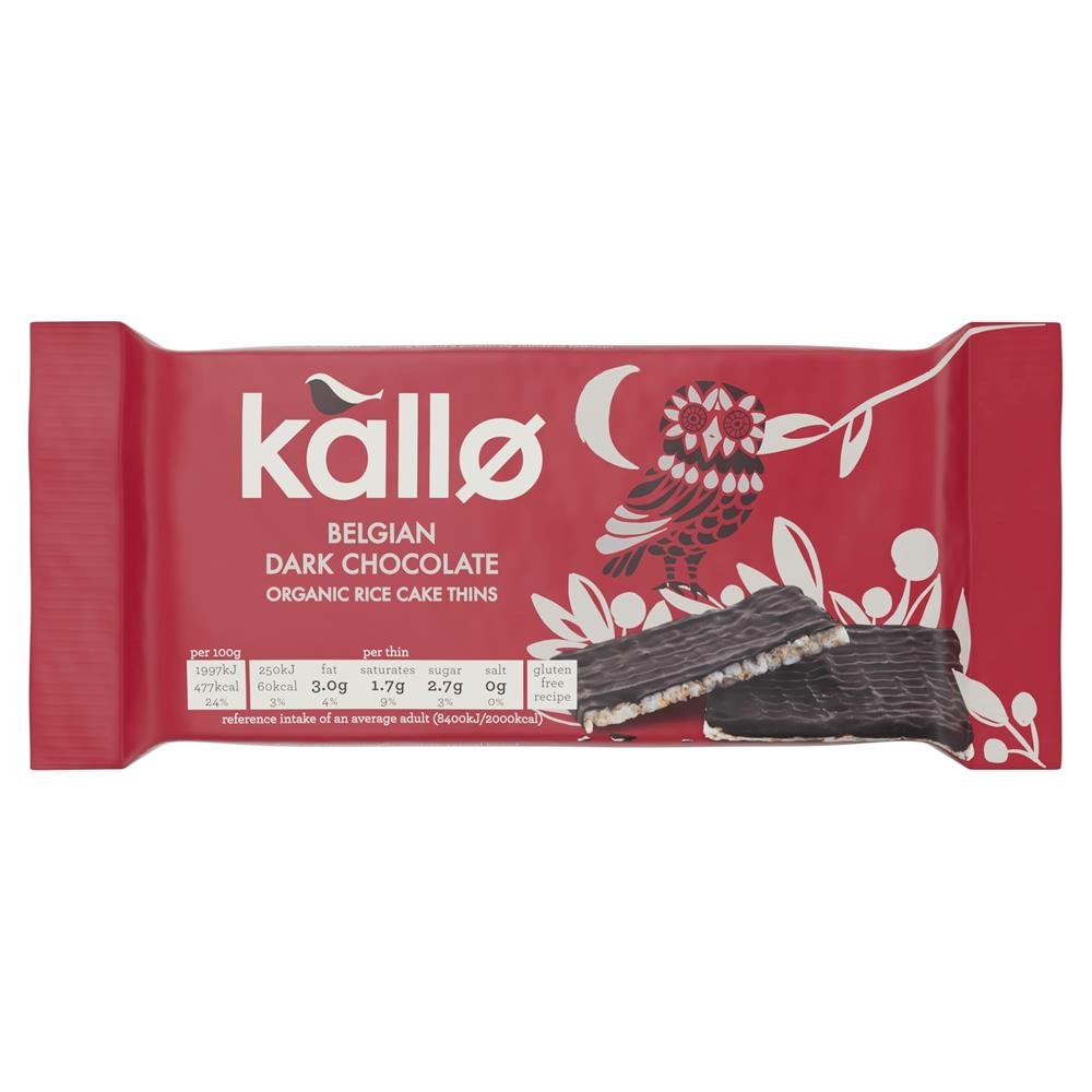 Kallo Organic Belgian Dark Chocolate Rice Cake Thins 75g - Greenlands Health Store