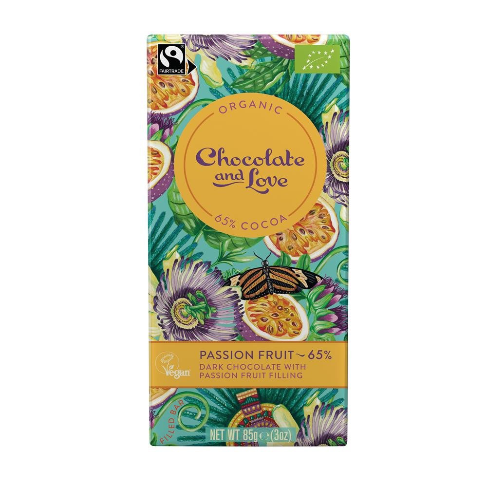 Organic/Fairtrade filled Dark Choc - Passion Fruit 65% Cocoa 85g - Greenlands Health Store