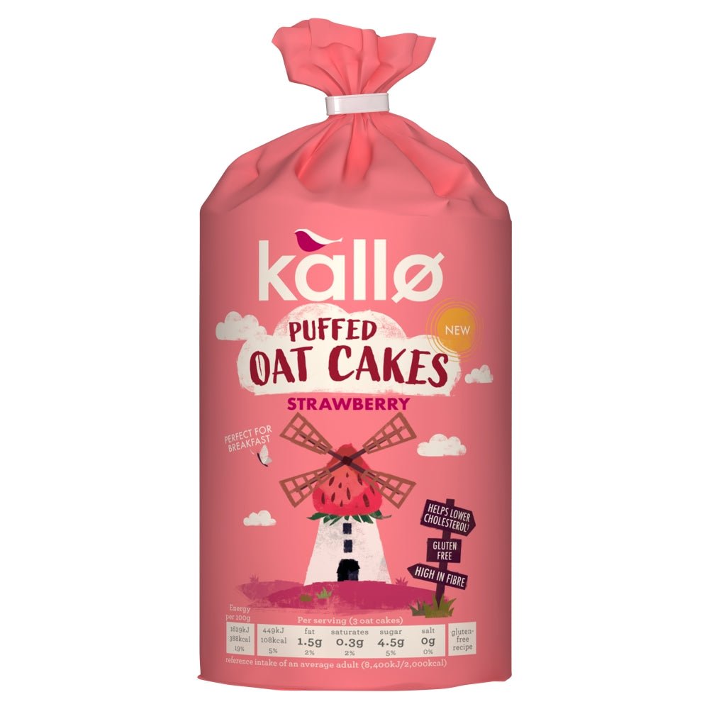 Kallo Strawberry Puffed Oat Cakes 122g - Greenlands Health Store