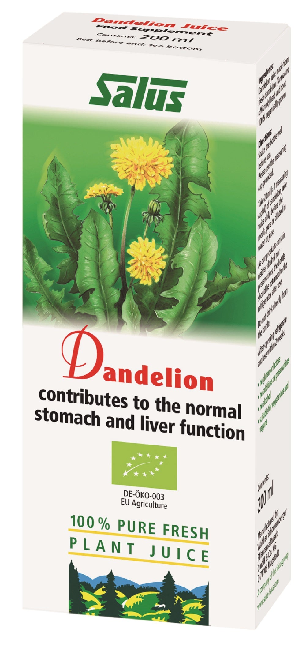 Dandelion Organic Fresh Plant Juice 200ml - Greenlands Health Store