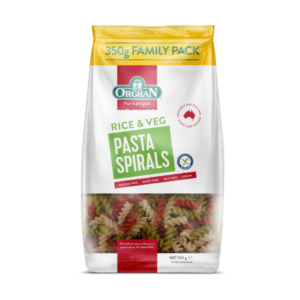 Orgran Vegetable Rice Spirals Pasta 350g - Greenlands Health Store