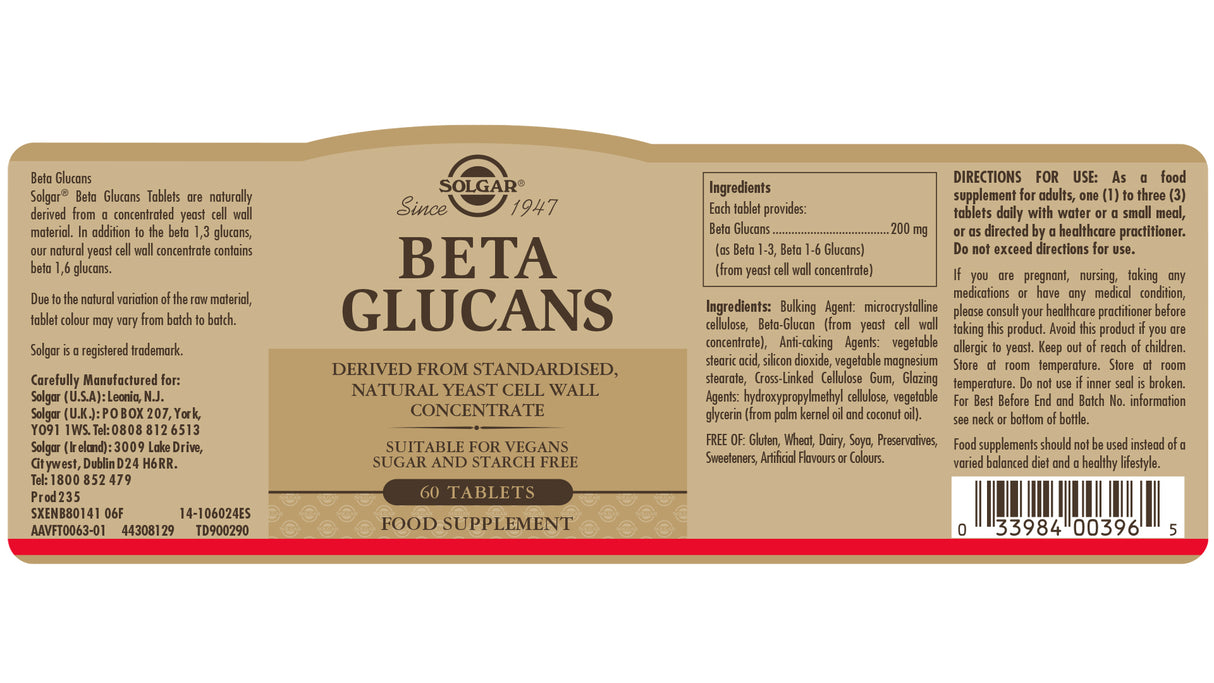Solgar® Beta 1,3 Glucans Tablets - Pack of 60 - Greenlands Health Store
