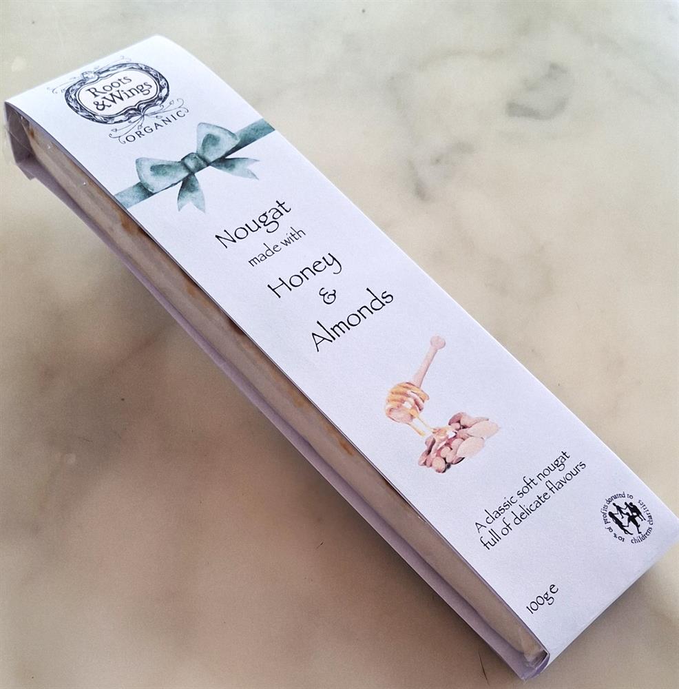 Roots & Wings Organic Nougat made with Honey & Almonds 100g - Greenlands Health Store