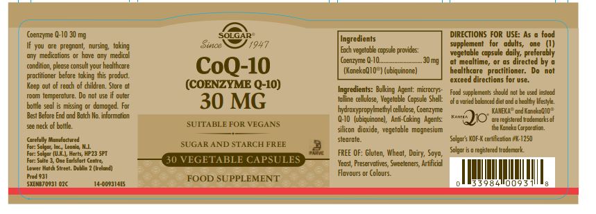 Solgar® CoQ-10 (Coenzyme Q-10) 30 mg Vegetable Capsules - Greenlands Health Store