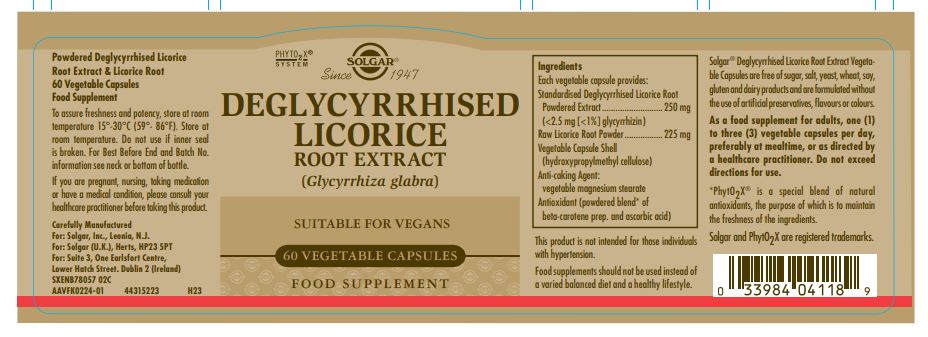 Solgar® Deglycyrrhised Licorice Root Extract Vegetable Capsules - Pack of 60 - Greenlands Health Store