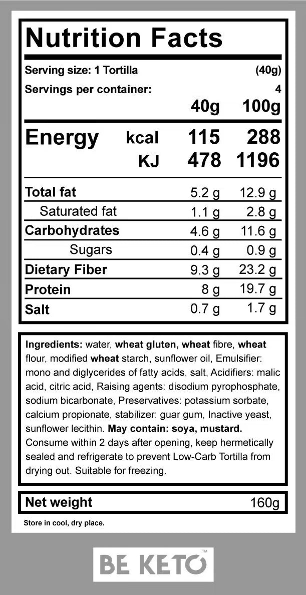 BeKeto Keto Low Carb Tortilla 4x40g