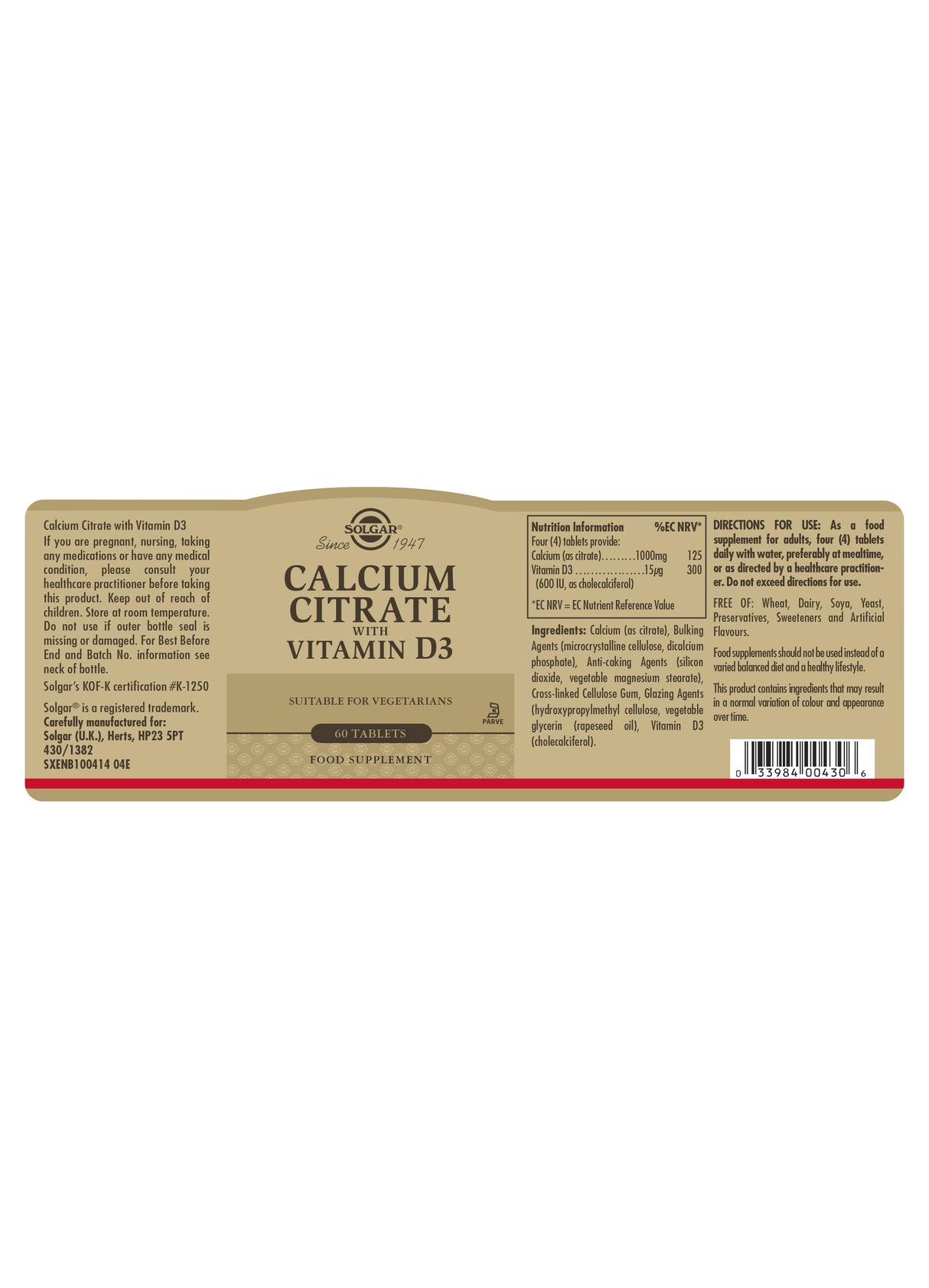 Calcium Citrate with Vitamin D3 Tablets - Greenlands Health Store