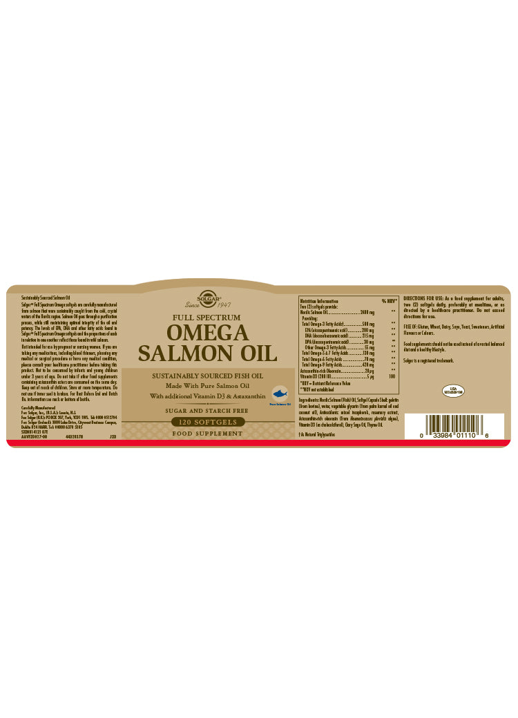 Solgar® Full Spectrum Omega Salmon Oil Softgels - Pack of 120 - Greenlands Health Store