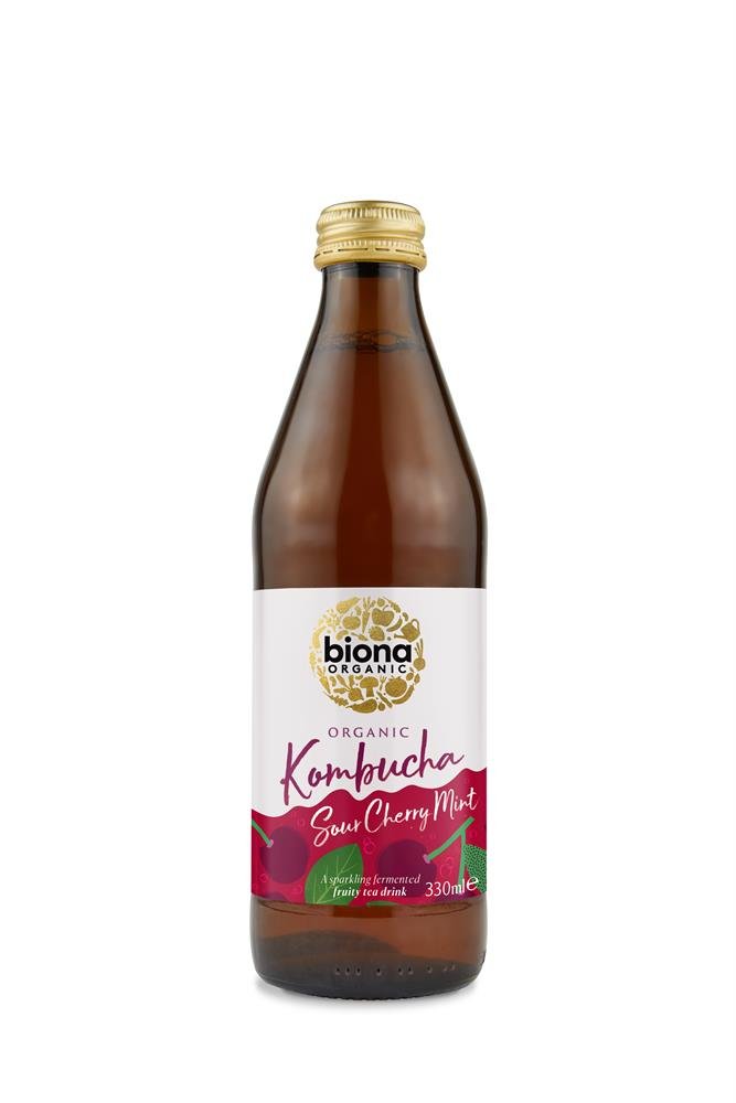 Biona Organic Kombucha Sour Cherry & Mint 330ml - Greenlands Health Store