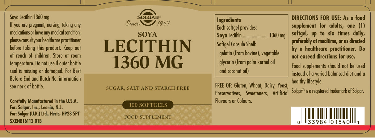 Solgar® Soya Lecithin 1360 mg Softgels - Greenlands Health Store