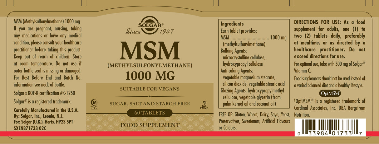 Solgar® MSM 1000 mg Tablets - Greenlands Health Store