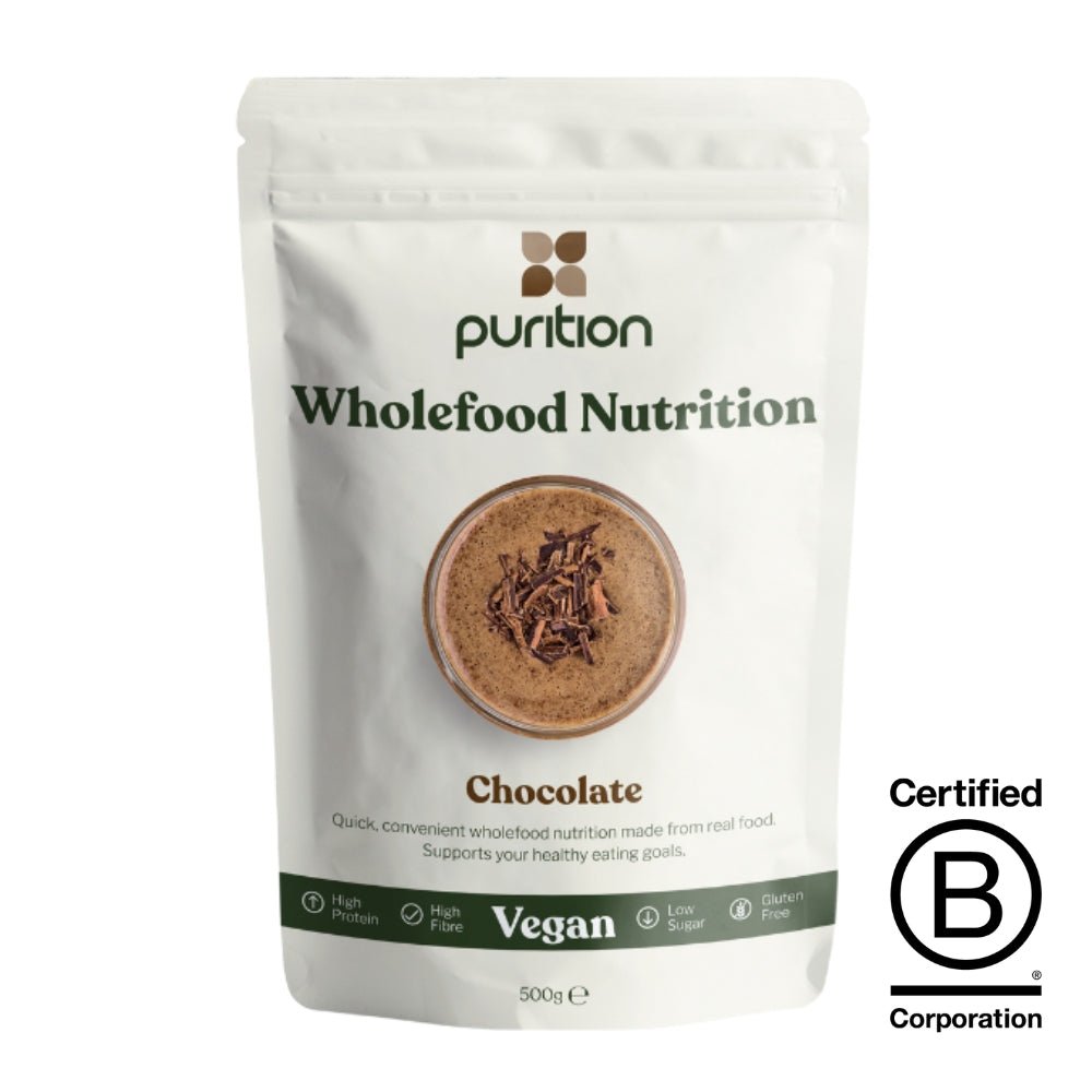 Purition Vegan Wholefood Nutrition Choc - 500g (12 servings) - Greenlands Health Store