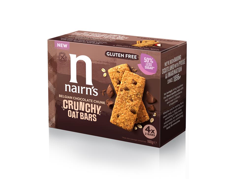 Nairn's Gluten Free Belgian Choc Chunk Crunchy Oat Bars 160g - Greenlands Health Store