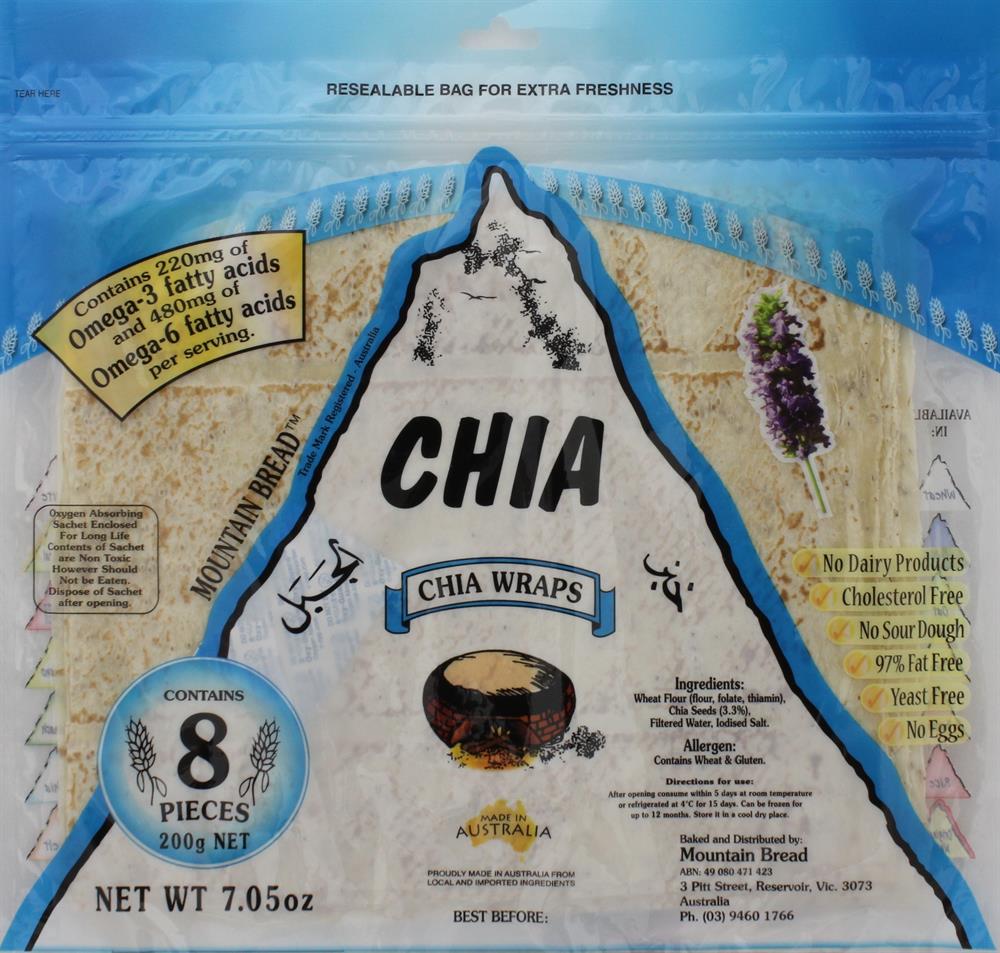 Mountain Bread Chia Wraps 200g - Greenlands Health Store