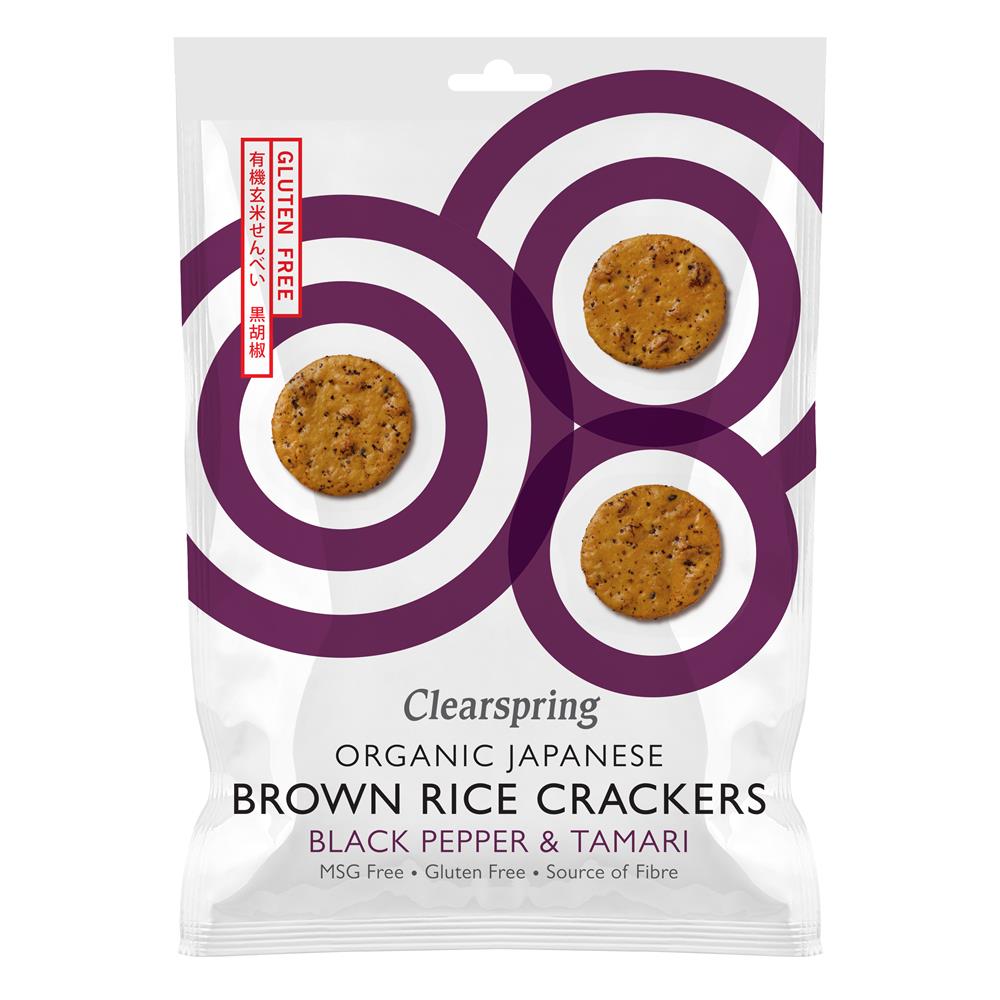 Organic Japanese Brown Rice Crackers - Black Pepper & Tamari 40g - Greenlands Health Store