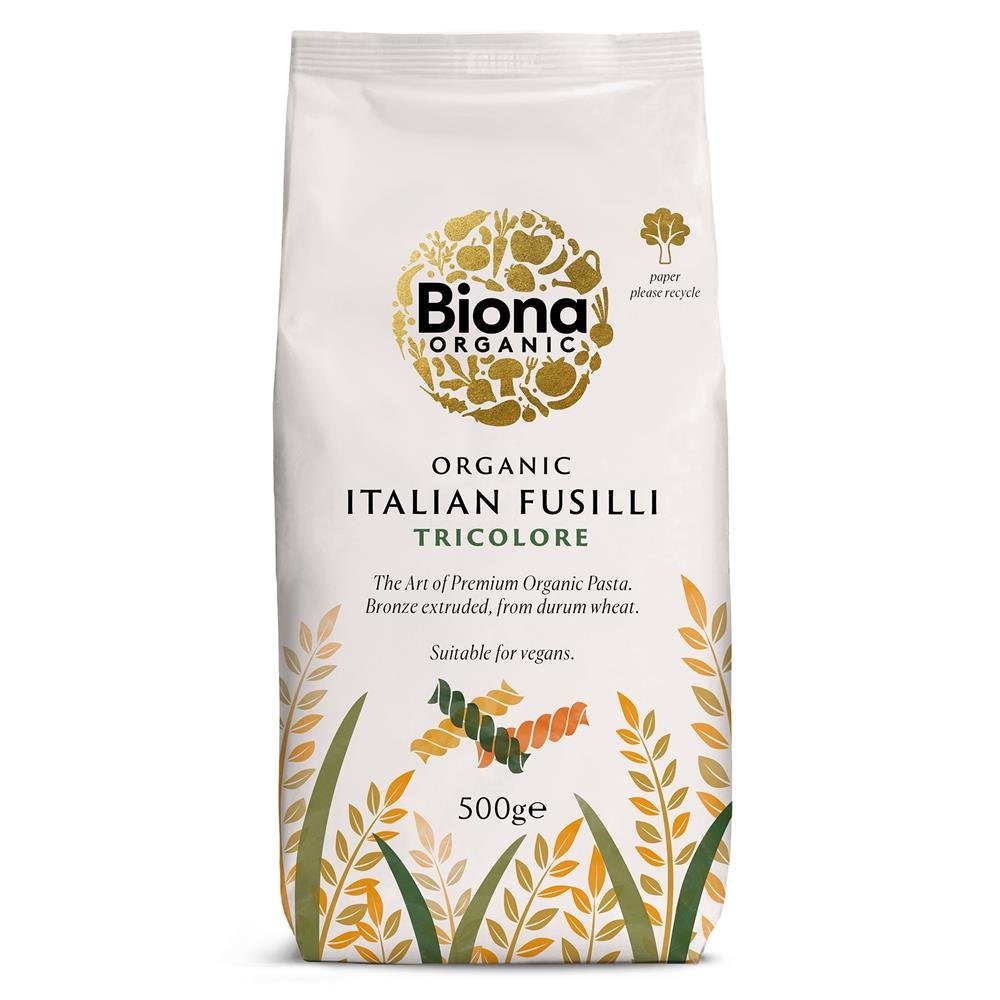 Biona Organic Fusilli Pasta Tri Colore Bronze 500g - Greenlands Health Store