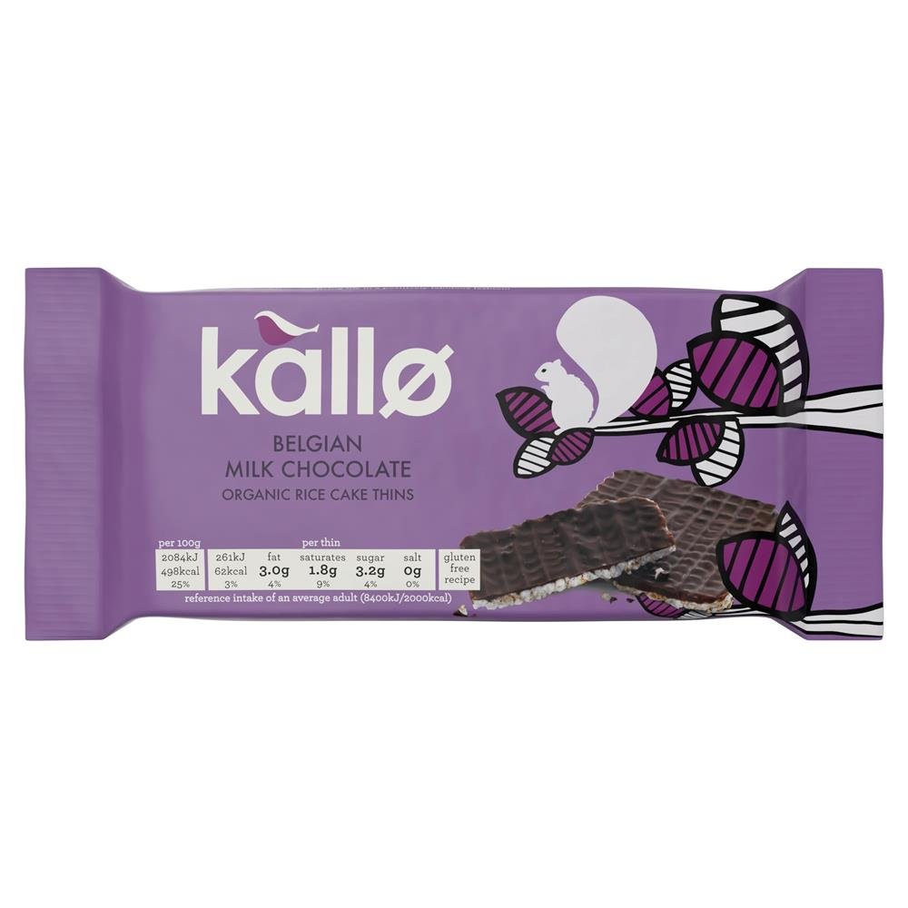 Kallo Organic Belgian Milk Chocolate Rice Cake Thins 75g - Greenlands Health Store