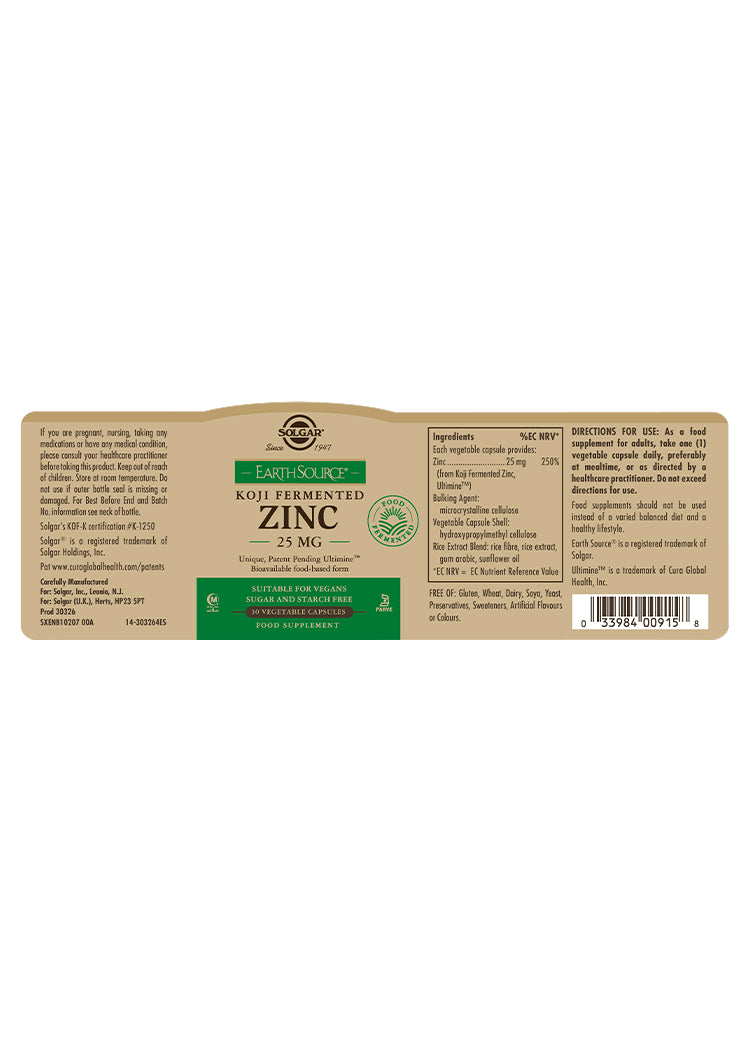 Solgar® EarthSource Food-Fermented Koji Zinc - Greenlands Health Store