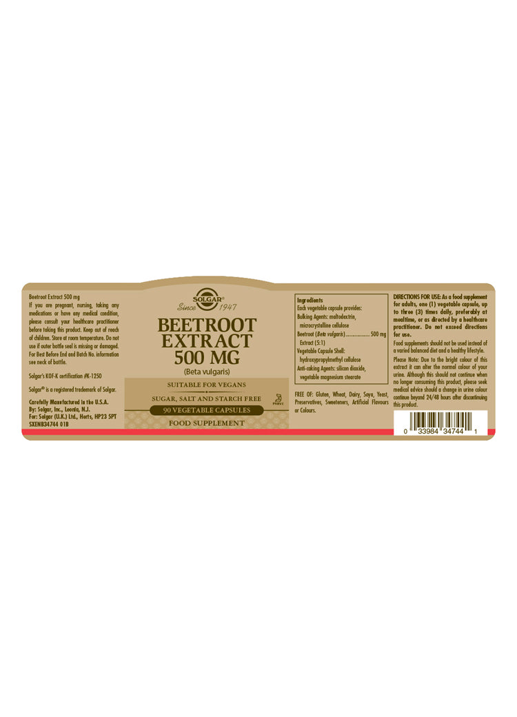 Solgar® Beetroot Extract 500 mg Vegetable Capsules - Pack of 90 - Greenlands Health Store