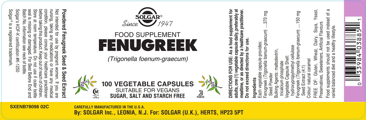 Solgar® Fenugreek Vegetable Capsules - Pack of 100 - Greenlands Health Store