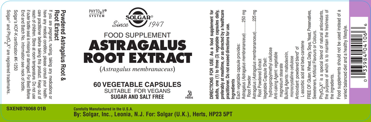 Solgar® Astragalus Root Extract Vegetable Capsules - Pack of 60 - Greenlands Health Store