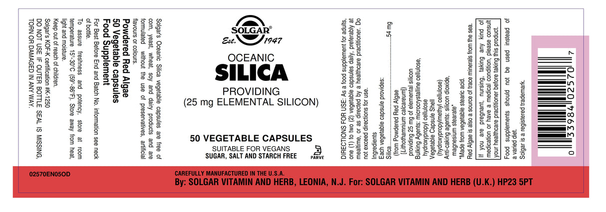 Solgar® Oceanic Silica 25 mg Vegetable Capsules - Pack of 50 - Greenlands Health Store
