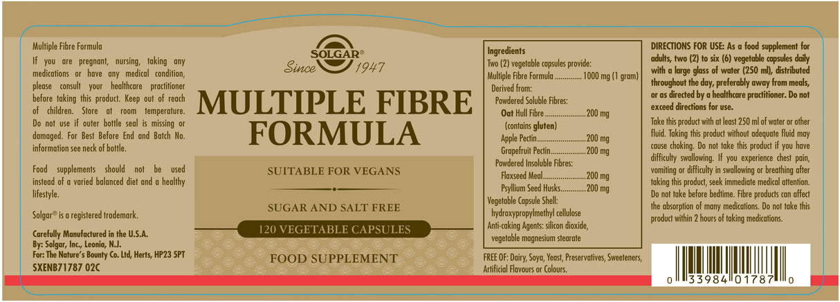 Solgar® Multiple Fibre Formula Vegetable Capsules - Pack of 120 - Greenlands Health Store