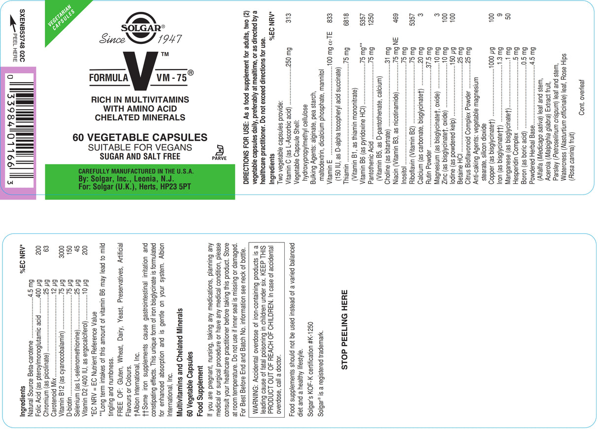 Solgar® Formula VM-75 Vegetable Capsules - Pack of 60 - Greenlands Health Store