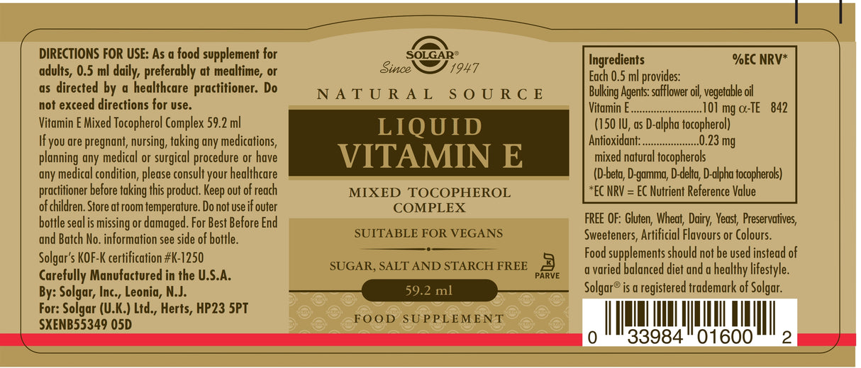 Solgar® Natural Source Liquid Vitamin E - 59.2 ml - Greenlands Health Store