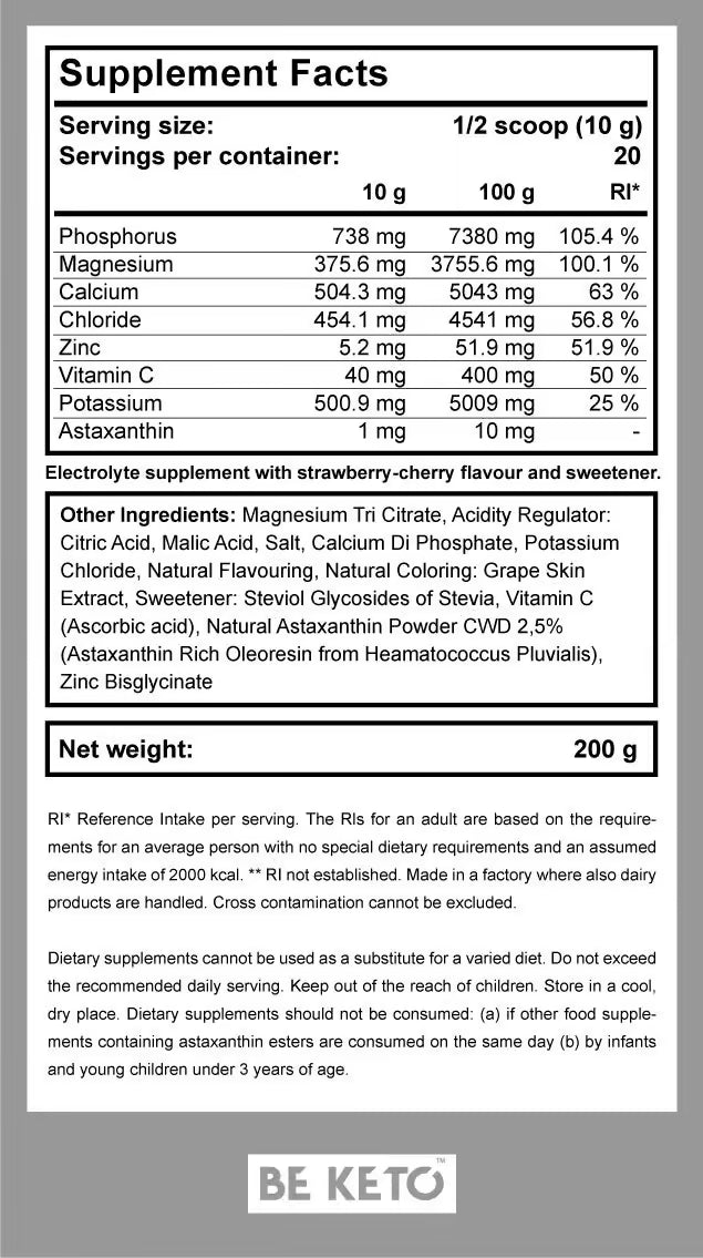 BeKeto - Keto Electrolytes Powder Strawberry Cherry 200g