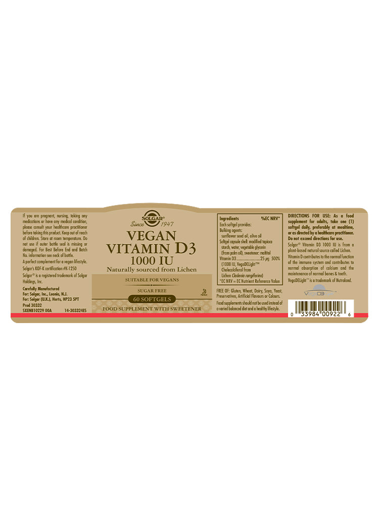 Solgar® Vegan Vitamin D3 1000IU - Greenlands Health Store