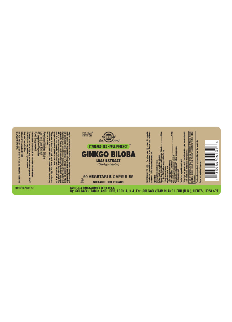 SFP Ginkgo Biloba Leaf Extract Vegetable Capsules - Pack of 60 - Greenlands Health Store