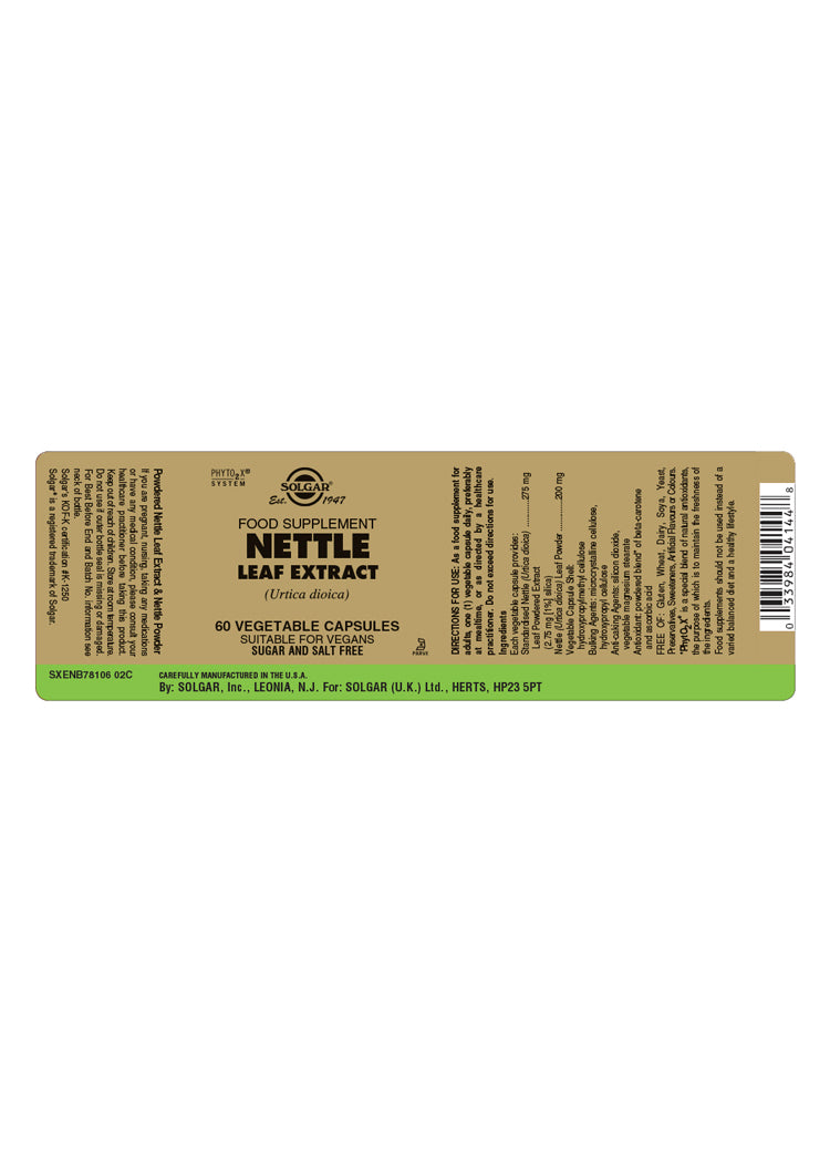 Solgar® Nettle Leaf Extract Vegetable Capsules - Pack of 60 - Greenlands Health Store