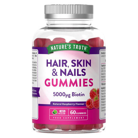 Hair Skin & Nails Biotin 5000ug Raspberry 60 Gummies - Greenlands Health Store