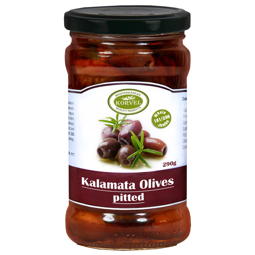 Korvel Greek Kalamata Olives Pitted Extra Large 290g - Greenlands Health Store