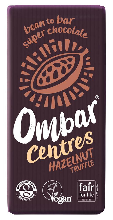 Ombar Centres Hazelnut Truffle Dark Chocolate Bar 70g - Greenlands Health Store