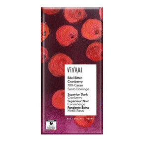 Dark Cranberry Chocolate 70% Vegan Organic 100g - Greenlands Health Store