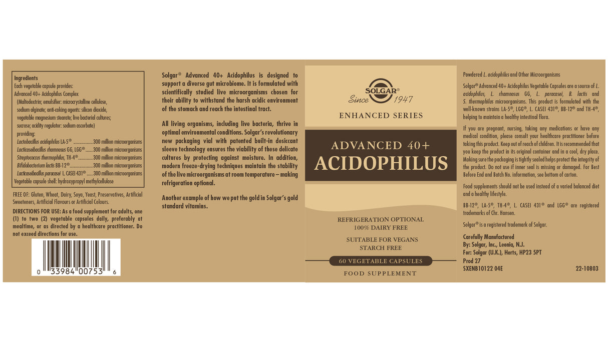 Solgar® Advanced 40+ Acidophilus Vegetable Capsules - Greenlands Health Store