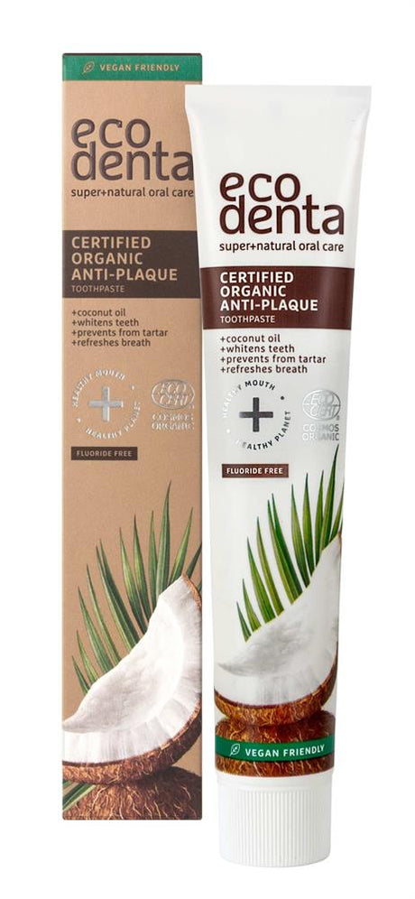 Ecodenta organic anti - plaque toothpaste with coconut oil 75ml - Greenlands Health Store