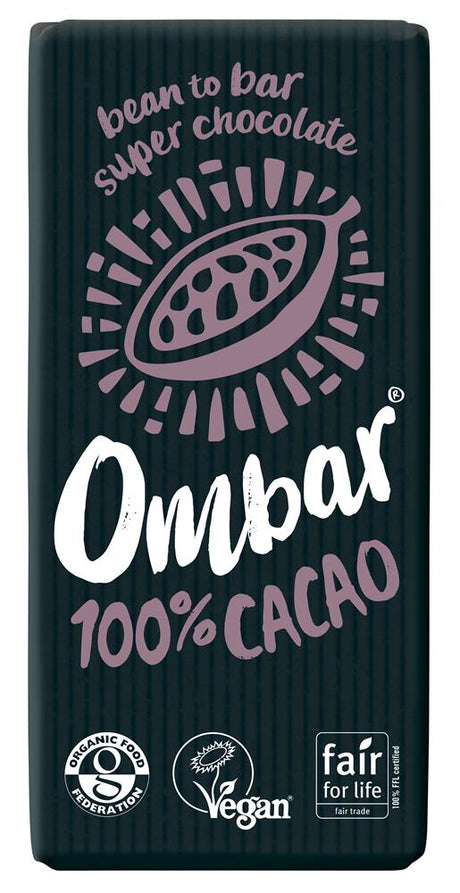 Ombar 100% Cacao Organic Vegan Dark Chocolate 70g - Greenlands Health Store