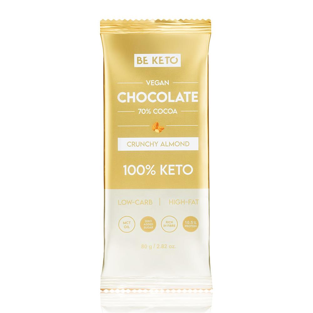 BeKeto - Vegan Keto Chocolate + MCT Crunchy Almond 80g - Greenlands Health Store
