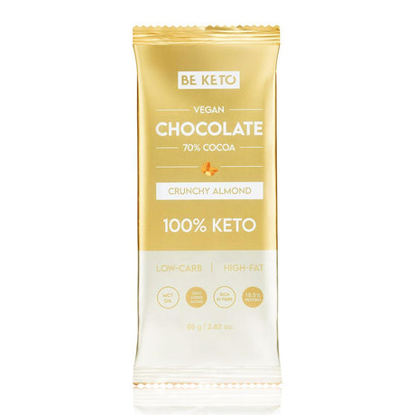 BeKeto - Vegan Keto Chocolate + MCT Crunchy Almond 80g - Greenlands Health Store