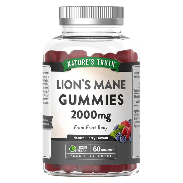 Lion's Mane 2000mg Berry 60 Vegan Gummies - Greenlands Health Store