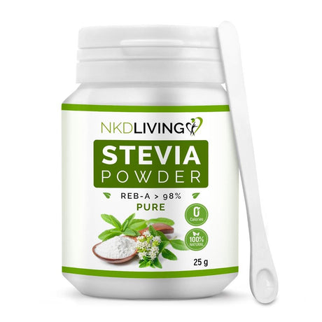 NKD Living Pure Stevia Powder Natural 0 Calorie Sweetener 25g - Greenlands Health Store